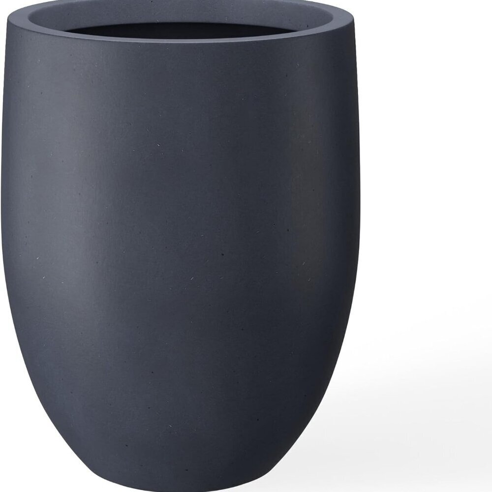 21.7" H Dark Gray Concrete Tall Planter, Large Outdoor Indoor Decorative Pot wit